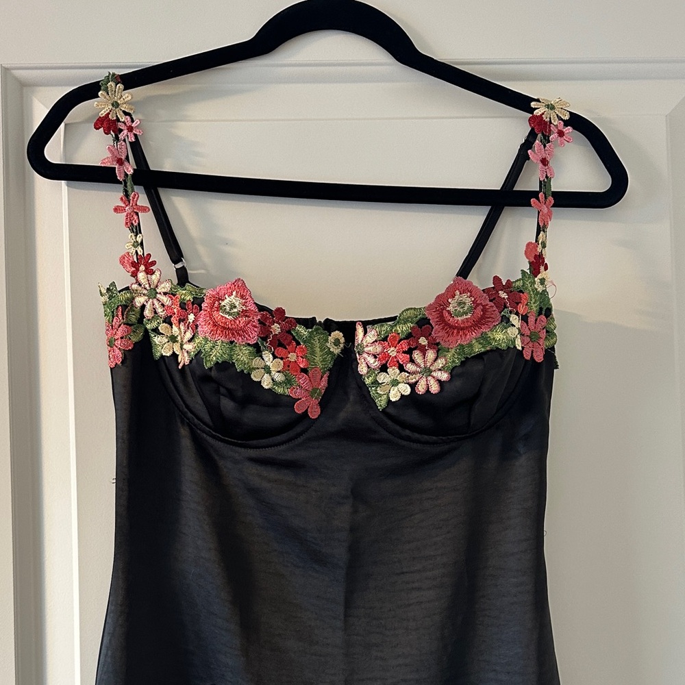 Princess Polly Black Chemise with Floral Embroidery